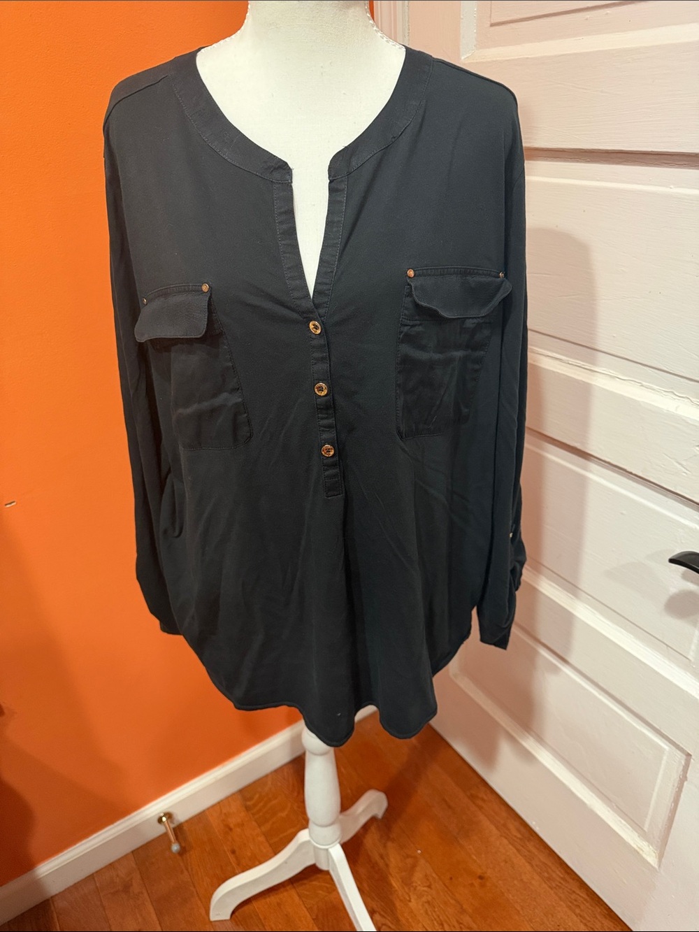 Ralph Lauren Black Button-Front Long Sleeve Tunic